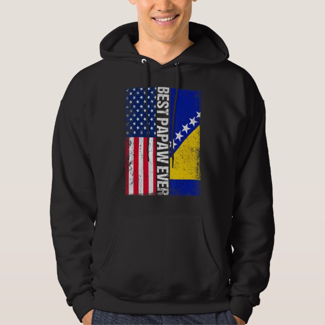 Usa Flag & Bosnia And Herzegovina Flag Best Papaw  Hoodie (Front)