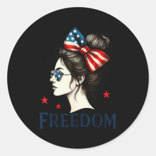 Usa Flag Bow Messy Bun Girls Dom American Flag Pat Classic Round Sticker
