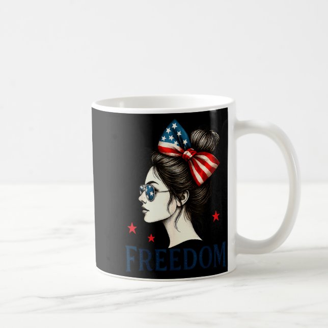 Usa Flag Bow Messy Bun Girls Dom American Flag Pat Coffee Mug (Right)