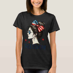Usa Flag Bow Messy Bun Girls Dom American Flag Pat T-Shirt