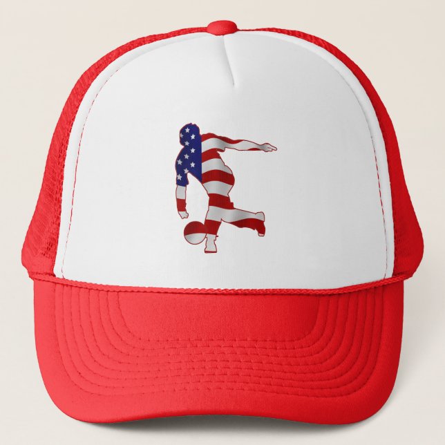 USA Flag Bowling Player Trucker Hat (Front)