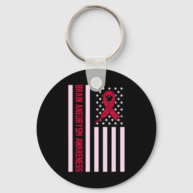 USA Flag Brain Aneurysm Awareness Month Supporter  Key Ring (Front)