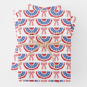 USA Flag Bunting and Bows American Summer Wrapping Paper Sheet