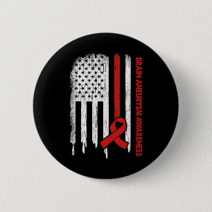 Usa Flag Burgundy Ribbon Brain Aneurysm Awareness 6 Cm Round Badge