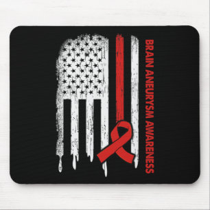 USA Flag Burgundy Ribbon Brain Aneurysm Awareness Mouse Mat