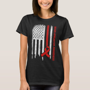 Usa Flag Burgundy Ribbon Brain Aneurysm Awareness T-Shirt