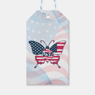 USA Flag Butterfly Patriotic American Pride Design Gift Tags