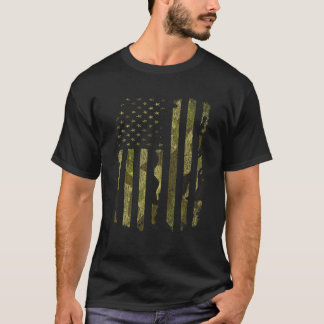 USA Flag Camo Camouflage Military DD 214 Discharge T-Shirt