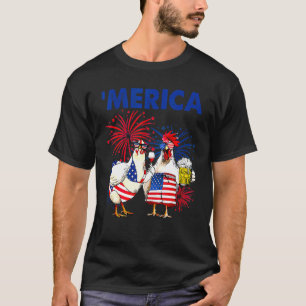 Usa Flag Chicken Fireworks Patriotic 4th Of July T-Shirt