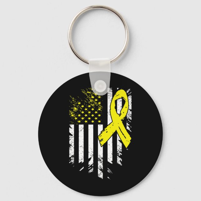 USA Flag Childhood Cancer Awareness Family Support Key Ring (Front)