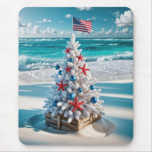 USA Flag Christmas Tree Mouse Mat