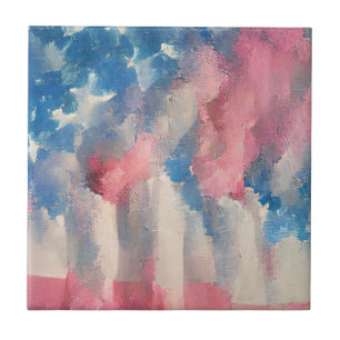 USA flag clouds July 4th Memorial Day abstract art Tile