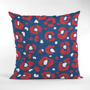 USA Flag Colours Leopard Print Pattern Cushion