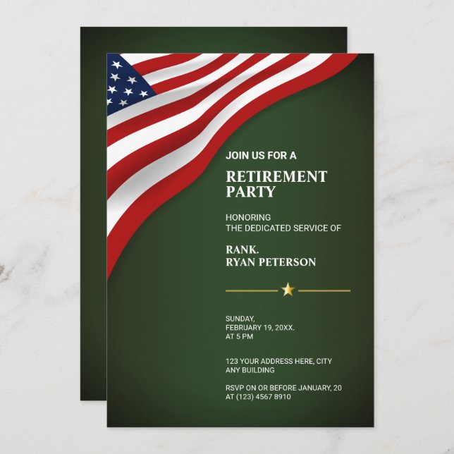USA Flag | Corner | Army Green Invitation (Front/Back)