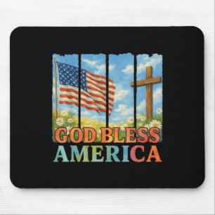 Usa Flag Cross Floral Christian Women God Bless Am Mouse Mat