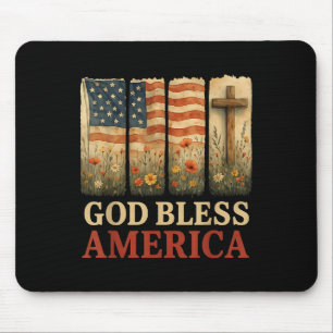 Usa Flag Cross God Bless America Floral Christian Mouse Mat