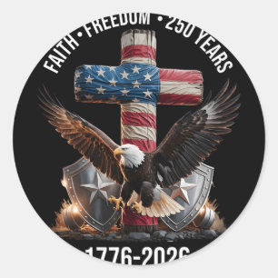 Usa Flag Cross Tree 250 Years Faith And Freedom 17 Classic Round Sticker