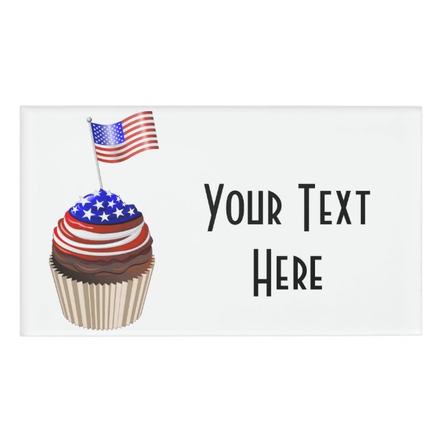 USA Flag Cupcakes Pattern Name Tag (Front)