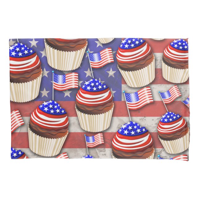 USA Flag Cupcakes Pattern Pillowcase (Front)