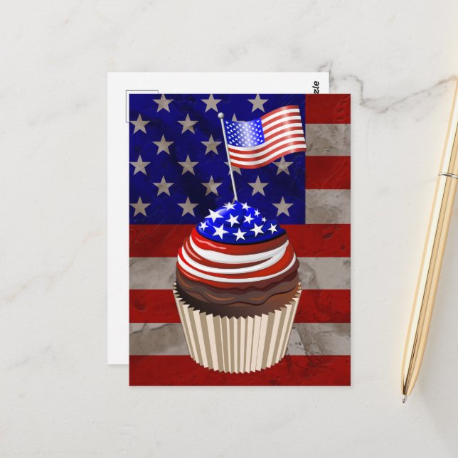 USA Flag Cupcakes Pattern Postcard (Front/Back In Situ)