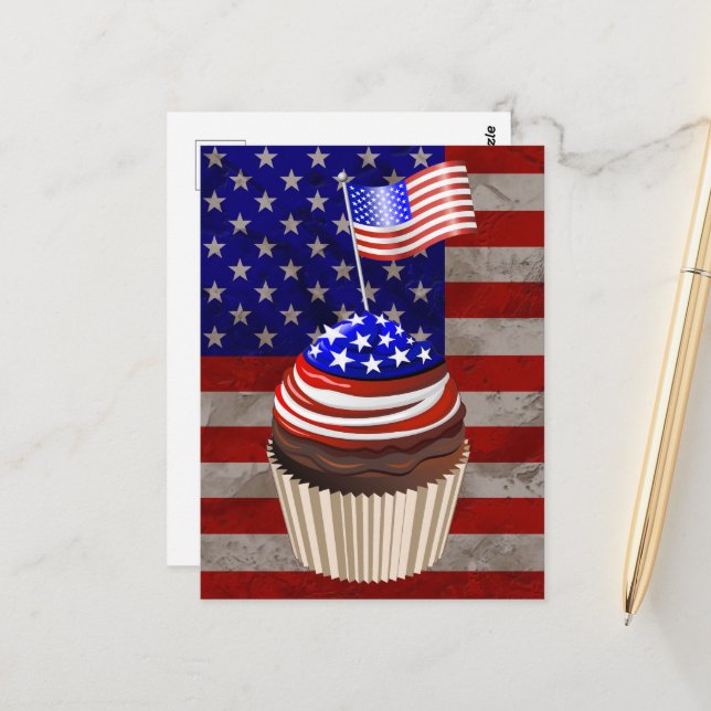 USA Flag Cupcakes Pattern Postcard (Front/Back In Situ)