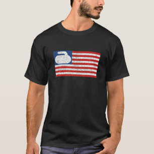 USA Flag Curling Stone Vintage T-Shirt