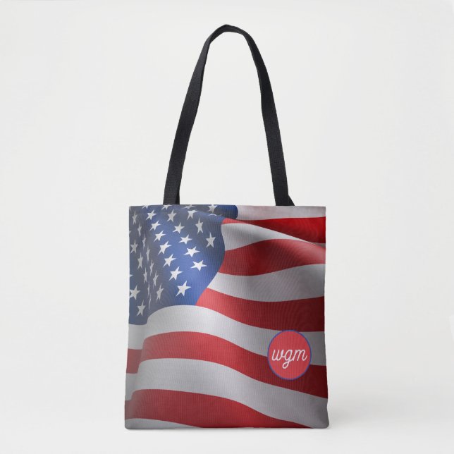 USA FLAG Customised Monogram Shopping Tote Bag (Front)