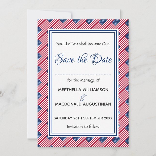 USA FLAG Customised Scripture Stylish American Save The Date (Front)