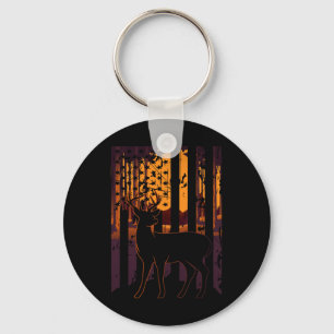 Usa Flag Deer Hunting Setting Sun Funny Bow Hunter Key Ring
