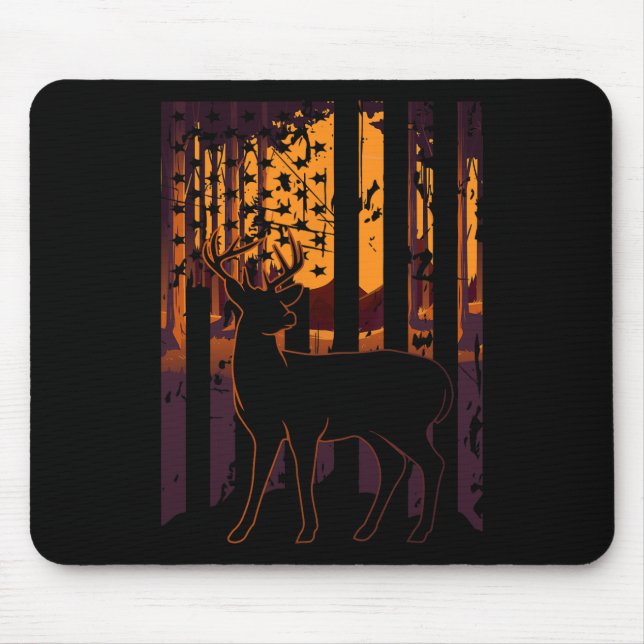 Usa Flag Deer Hunting Setting Sun Funny Bow Hunter Mouse Mat (Front)