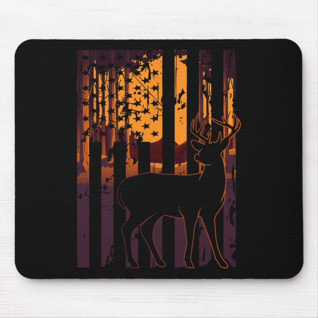 Usa Flag Deer Hunting Setting Sun Funny Bow Hunter Mouse Mat (Front)