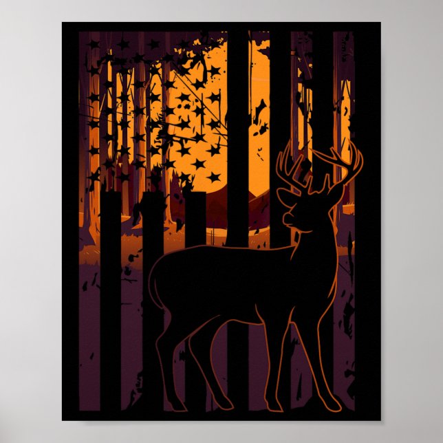 Usa Flag Deer Hunting Setting Sun Funny Bow Hunter Poster (Front)