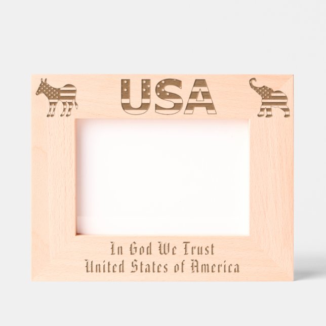 USA Flag, Democratic and Republican Symbols     Etched Frames (Front)