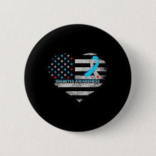 Usa Flag Diabetes Awareness Heart Family Support 6 Cm Round Badge