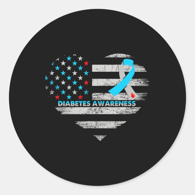 USA Flag Diabetes Awareness Heart Family Support  Classic Round Sticker (Front)