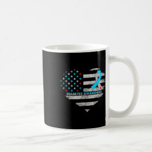Usa Flag Diabetes Awareness Heart Family Support  Coffee Mug
