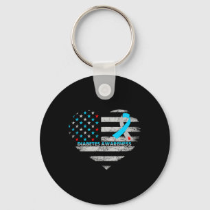Usa Flag Diabetes Awareness Heart Family Support Key Ring