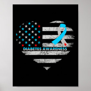 Usa Flag Diabetes Awareness Heart Family Support  Poster