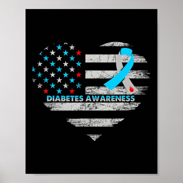 Usa Flag Diabetes Awareness Heart Family Support  Poster (Front)