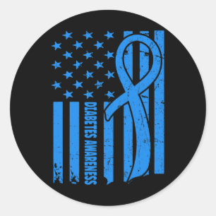 Usa Flag Diabetic Warrior Blue Diabetes Type 1 Awa Classic Round Sticker