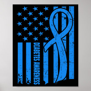 Usa Flag Diabetic Warrior Blue Diabetes Type 1 Awa Poster