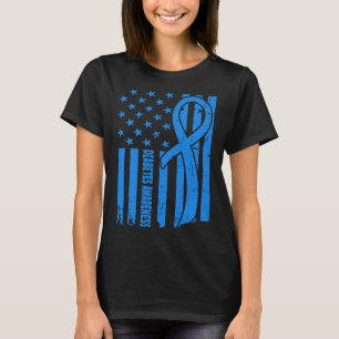 Usa Flag Diabetic Warrior Blue Diabetes Type 1 Awa T-Shirt