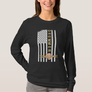 Usa Flag Drum Sticks Cool Patriotic American Drumm T-Shirt