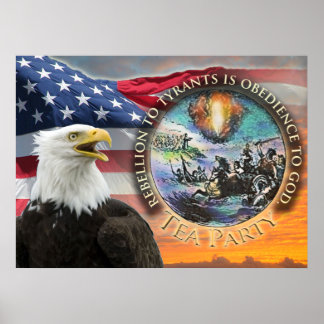 USA Flag Eagle Tea Party Poster