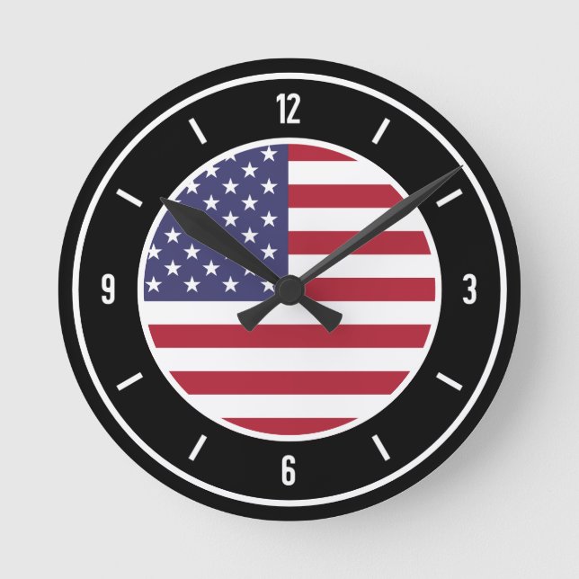 USA Flag Elegant Round Clock (Front)