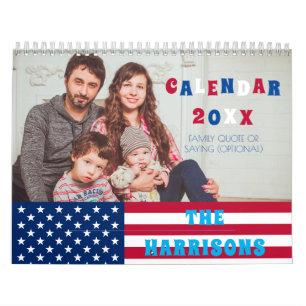 USA flag & Family Photo Retro Calendar