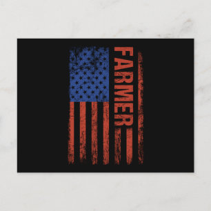 USA Flag Farmer Farm Farming Ranch Tractor Agricul Postcard
