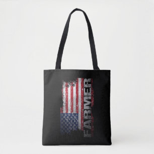 USA Flag Farmer T-Shirt, American Farmers Tee Tote Bag