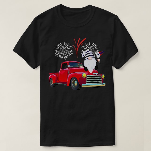 USA Flag Firework Funny Gnome 4th Of July Celebrat T-Shirt (Design Front)