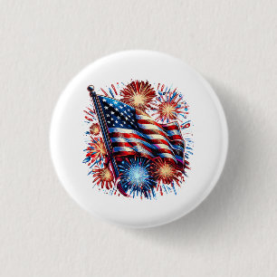 USA Flag Fireworks Patriotic 3 Cm Round Badge